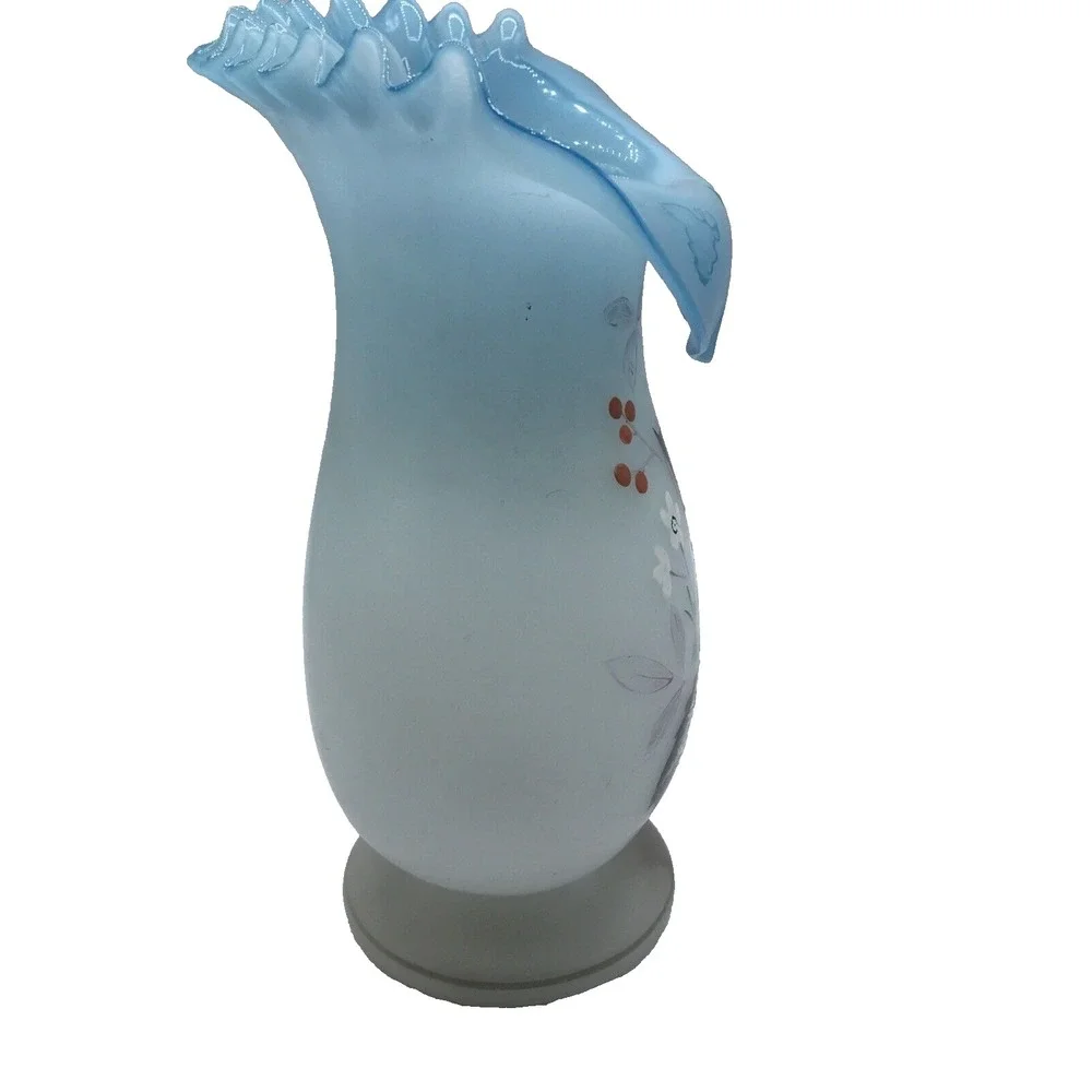 Bristol handblown glass Ruffled Collared Vase hand painted UNIQUE‎